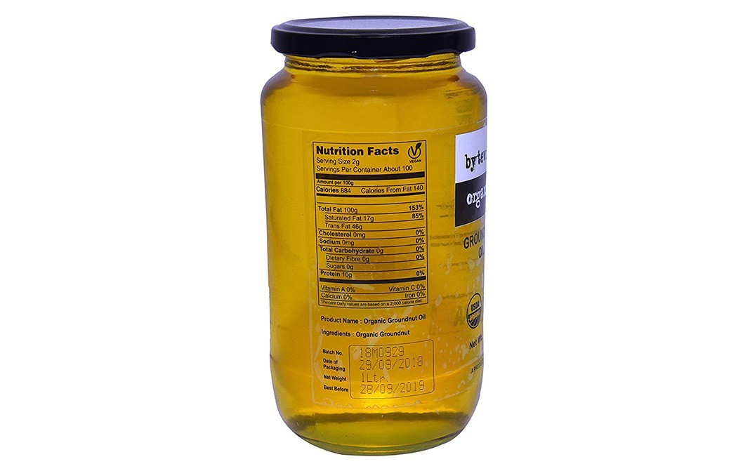 Bytewise Organic Groundnut Oil    Glass Jar  1 litre